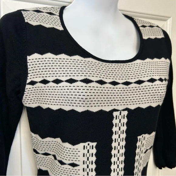 LAPIS Black/Tan Geometric Print Knit Pullover Sweater Dress Size Large - Picture 3 of 6